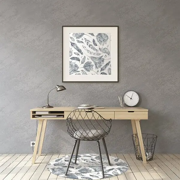 Office chair mat blue leaves