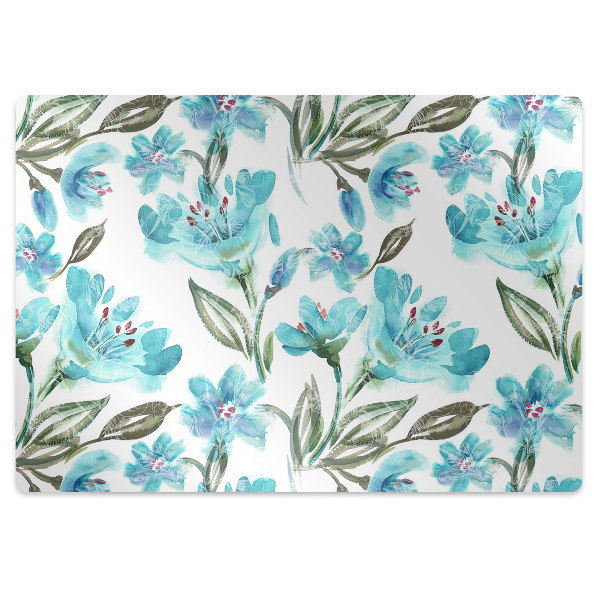 Chair mat floor panels protector turquoise flowers