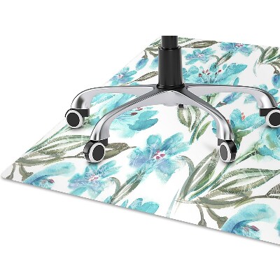 Chair mat floor panels protector turquoise flowers