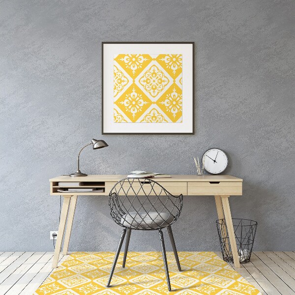 Chair mat floor panels protector Yellow and white pattern