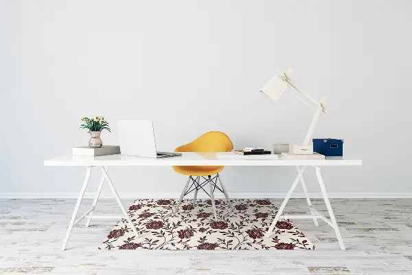 Office chair floor protector maroon flowers