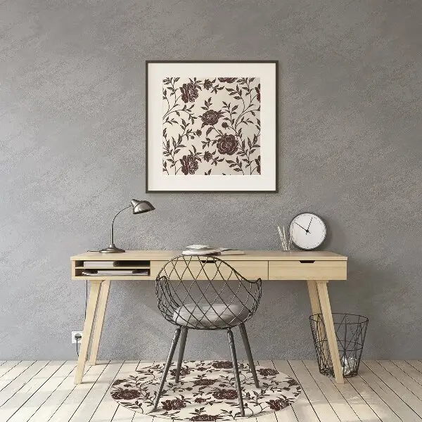 Office chair floor protector maroon flowers