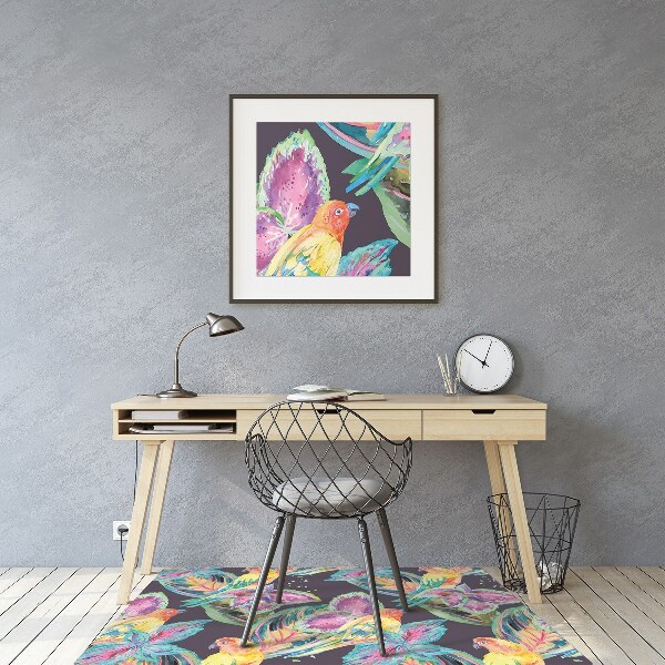 Desk chair mat colorful parrots