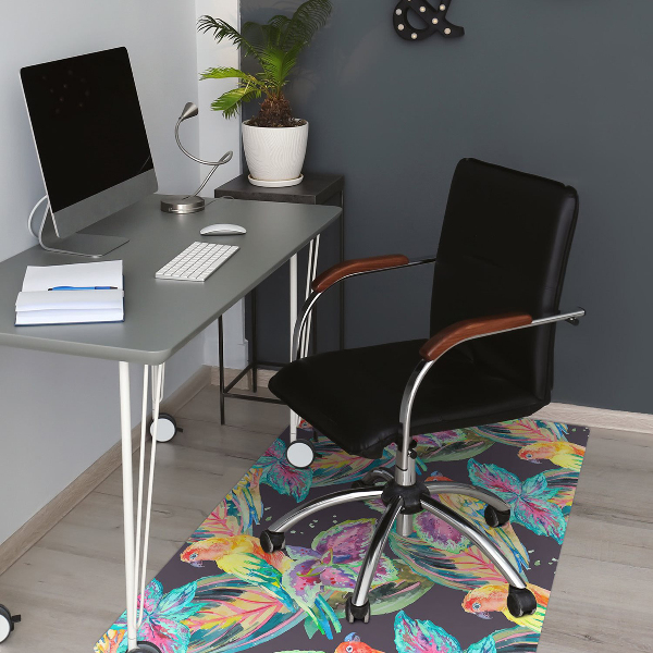 Desk chair mat colorful parrots