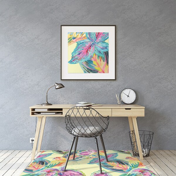 Desk chair mat colorful parrots