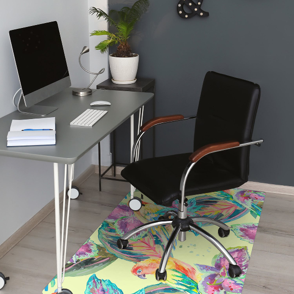 Desk chair mat colorful parrots