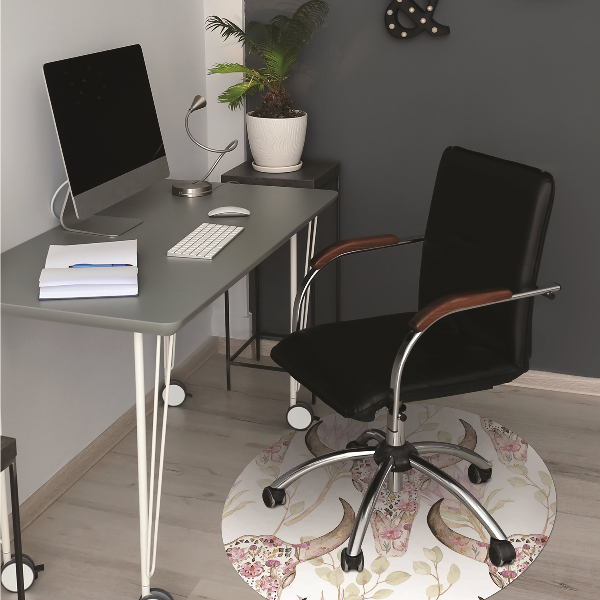 Chair mat floor panels protector Skull in flowers