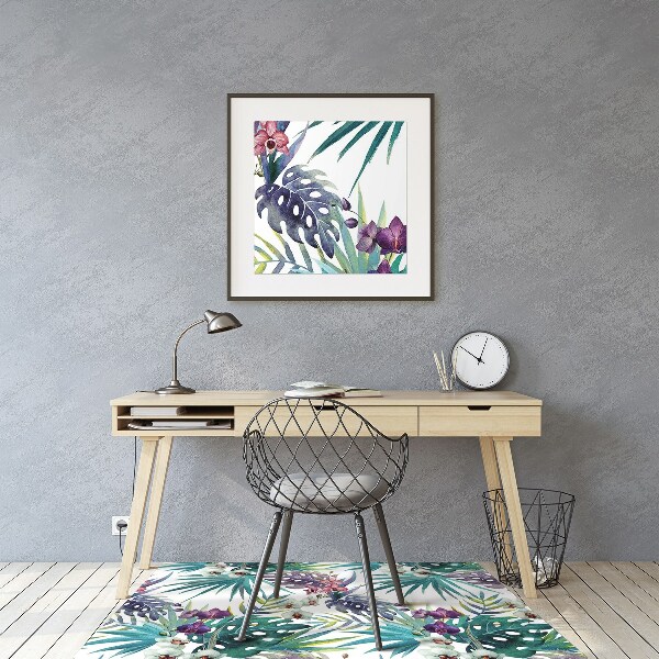 Office chair mat tropical leaves