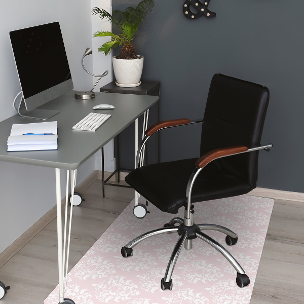 Desk chair mat pink Damask