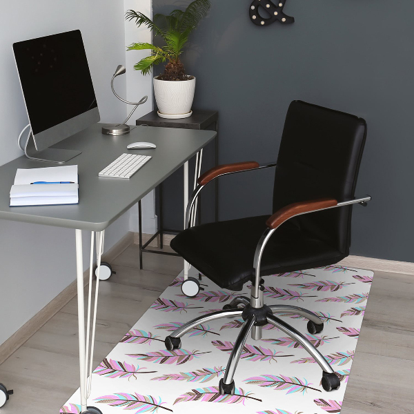 Computer chair mat pink feathers