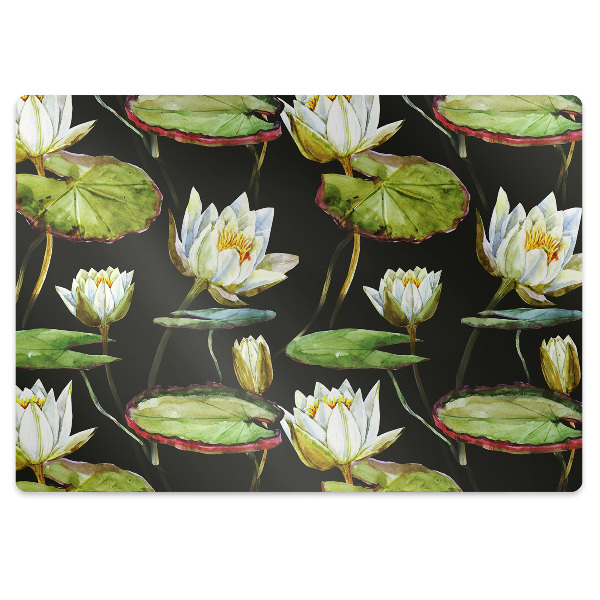 Desk chair mat lotus flowers