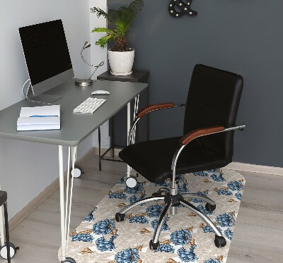 Office chair mat blue flowers