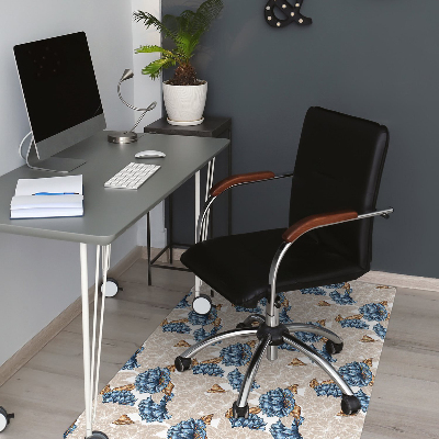 Office chair mat blue flowers