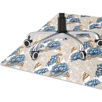 Office chair mat blue flowers