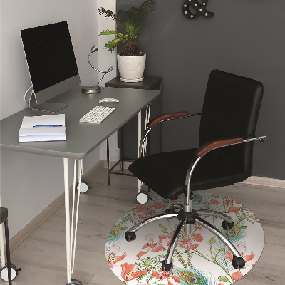 Desk chair mat Peacock feathers