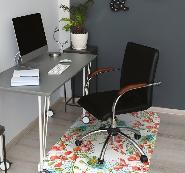 Desk chair mat Peacock feathers