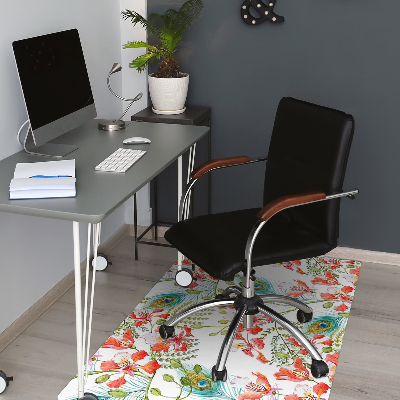 Desk chair mat Peacock feathers