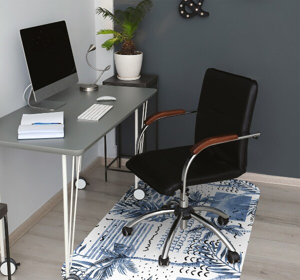 Office chair mat blue palm tree