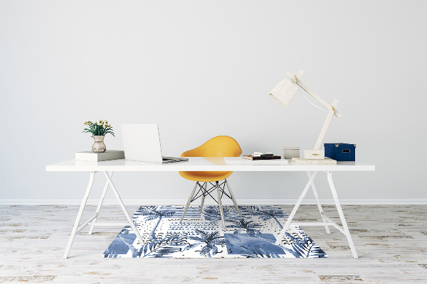 Office chair mat blue palm tree