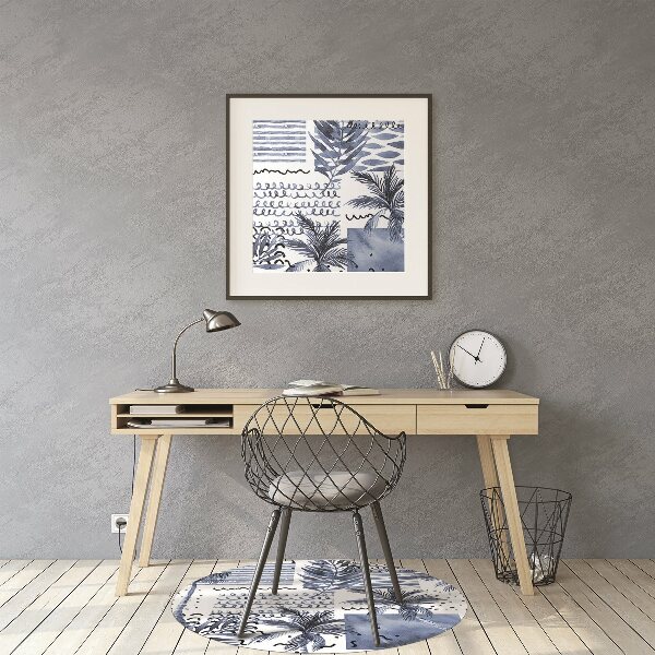 Office chair mat blue palm tree