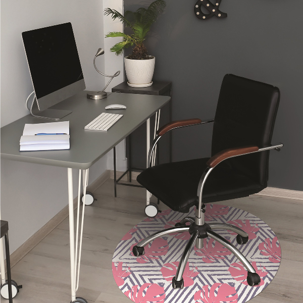 Desk chair mat pink leaves