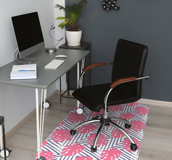 Desk chair mat pink leaves