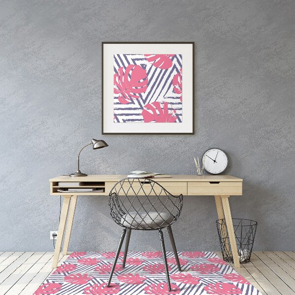 Desk chair mat pink leaves