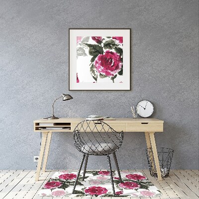 Desk chair mat painted roses