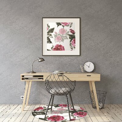 Desk chair mat painted roses