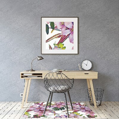 Desk chair mat pink flowers