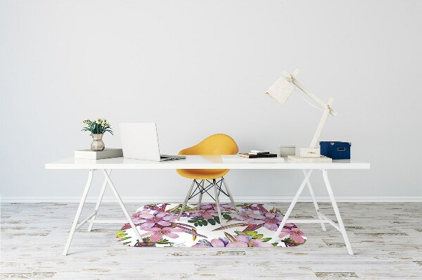Desk chair mat pink flowers