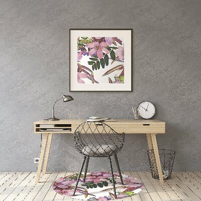 Desk chair mat pink flowers