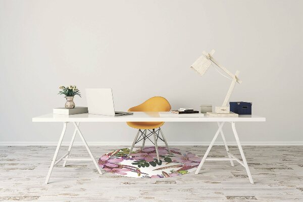 Desk chair mat pink flowers