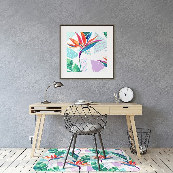 Chair mat floor panels protector Tropical flora