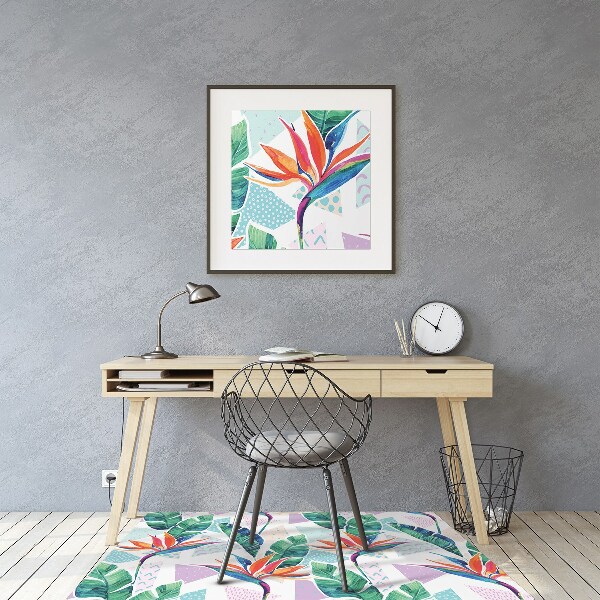 Chair mat floor panels protector Tropical flora