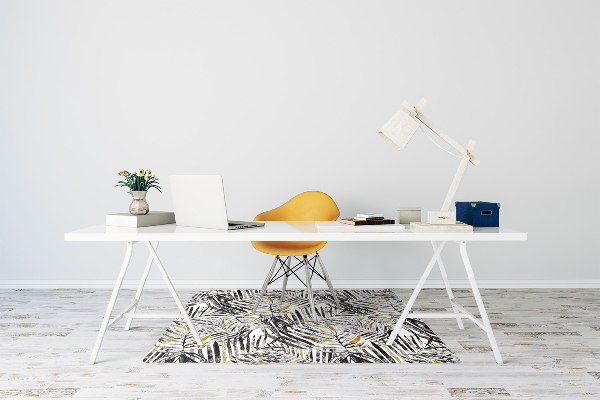 Desk chair mat black leaves