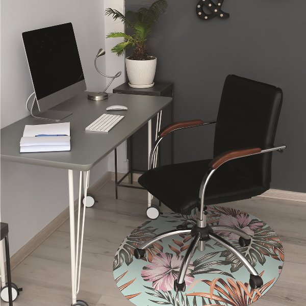 Chair mat floor panels protector hibiscus flowers