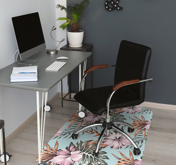 Chair mat floor panels protector hibiscus flowers