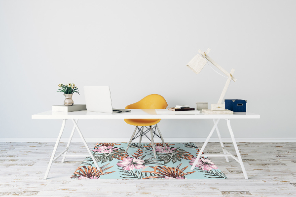 Chair mat floor panels protector hibiscus flowers