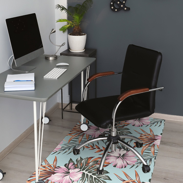 Chair mat floor panels protector hibiscus flowers