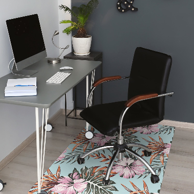 Chair mat floor panels protector hibiscus flowers