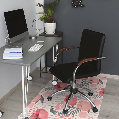 Desk chair mat painted poppies