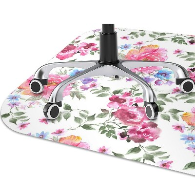 Desk chair mat pink flowers