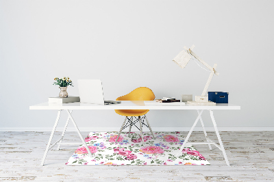 Desk chair mat pink flowers