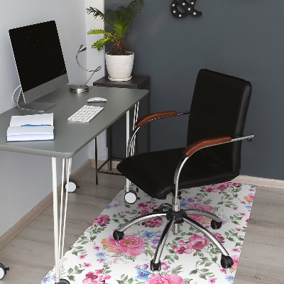 Desk chair mat pink flowers