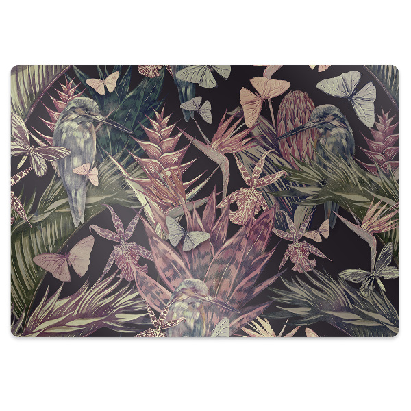 Chair mat floor panels protector Hummingbird and butterflies