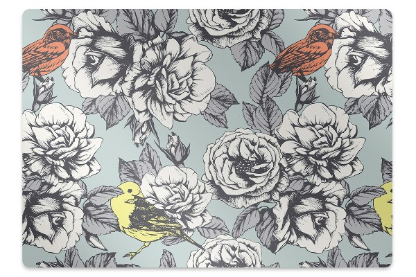 Computer chair mat Roses and birds