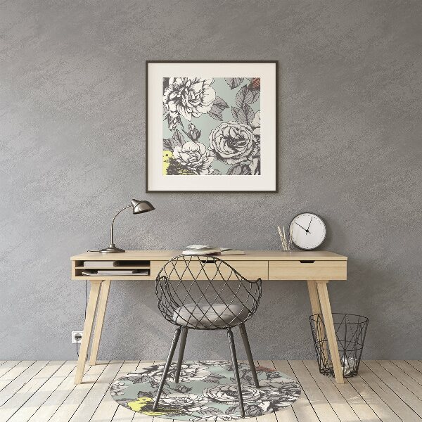 Computer chair mat Roses and birds
