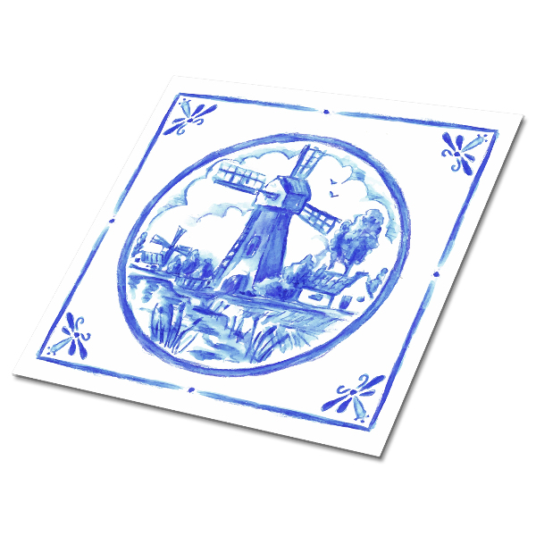 Vinyl tiles Azulejos style windmill