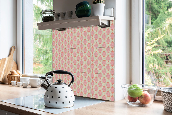 Vinyl tiles on wall floor Pink vintage pattern